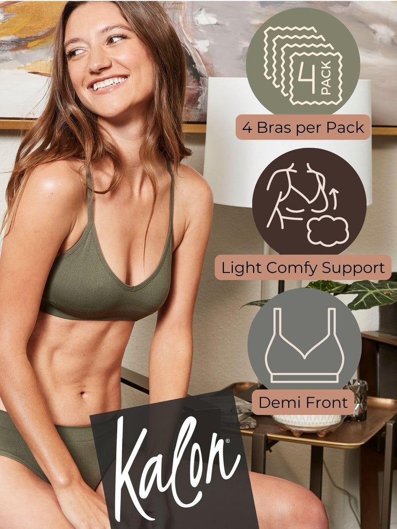 Kalon Womenâ€™s 4 Pack Demi Padded Bralette Wireless Comfortable Bra (M/L, Earth) - Image 2